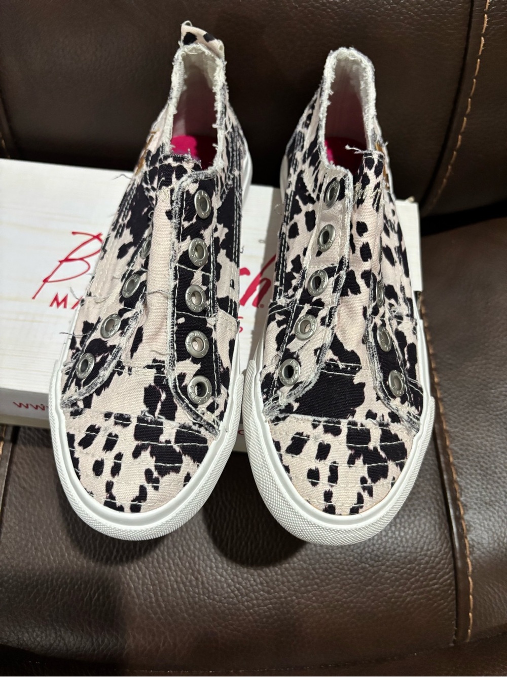 Blowfish Kids Black and Cream Slip-On Cow Print Sneakers - Picture 5 of 7
